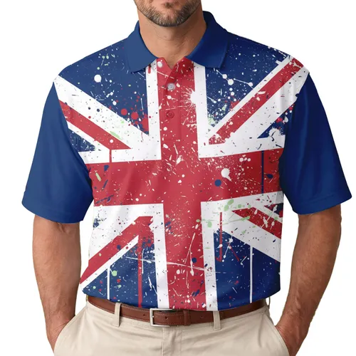 Paint Splatter Union Jack Flag - British Heritage Gift for UK Enthusiast Men's Polo Shirt