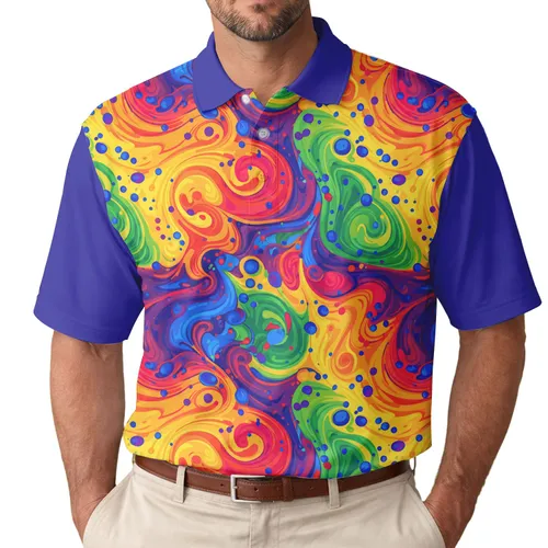 Intermingling Fluid Paint Pouring Marbled Swirls Color Spectrum - Expressive Everyday Look Men's Polo Shirt