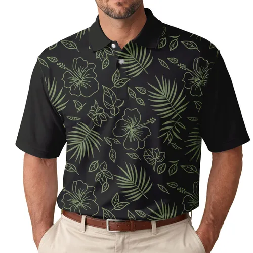 Palm Fronds Hibiscus Leaves - Tropical Travel Lifestyle Gift for Vacationers Men's Polo Shirt