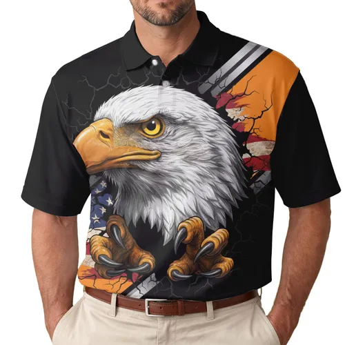 Bald Eagle Distressed American Flag National Heritage Gift for Military Members Men's Polo Shirt