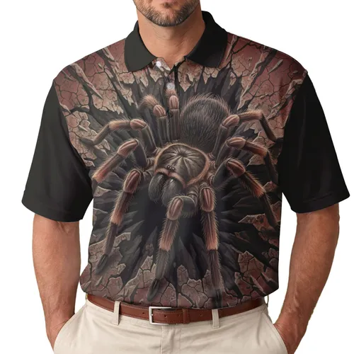Massive Realistic Tarantula Deep Abyss Cracked Earth Rupture - Wildlife Lover Gift Men's Polo Shirt