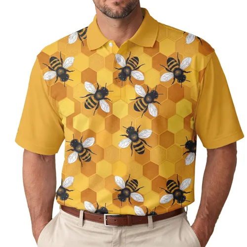 Realistic Honey Bees Golden Honeycomb Cells - Nature Lover Gift Men's Polo Shirt