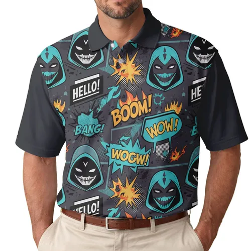 Masked Hooded Figures Comic Sound Effects - Comic Book Fan Gift Men's Polo Shirt