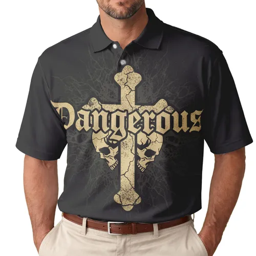 Dangerous Latin Cross Skulls - Dark Fashion Gift for Rebellious Souls Men's Polo Shirt
