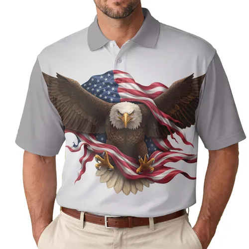 Bald Eagle American Flag - Independence Day Gift for Veterans Men's Polo Shirt