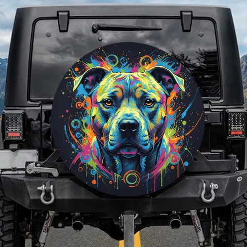 Pitbull Dog Portrait Abstract Splatters - Dog Lover Vehicle Decor Spare Tire Cover