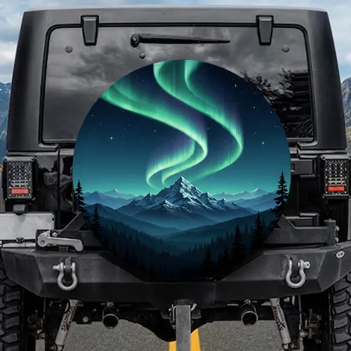 Aurora Borealis Mountain Night Sky - Outdoor Adventure Gift Spare Tire Cover