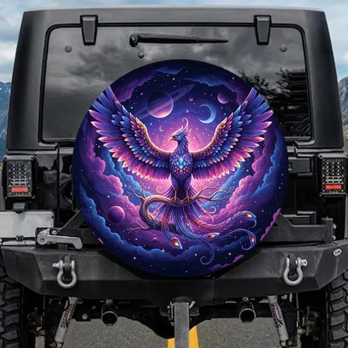 Majestic Iridescent Crystal Phoenix Cosmic Nebula Planet Moon - Fantasy Lover Gift Spare Tire Cover