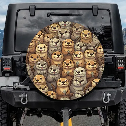Continuous Expressive Otters Crowd - Wildlife Lover Gift Spare Tire Cover