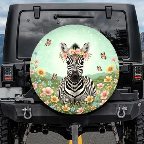 Baby Zebra Wildflower Crown Butterflies Meadow - Wildlife Lover Gift Spare Tire Cover