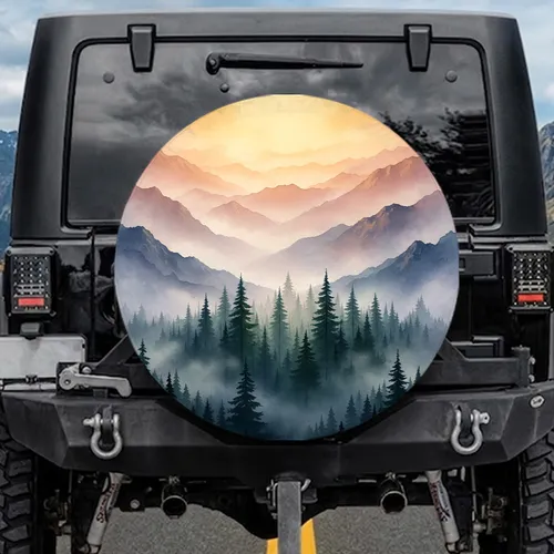 Towering Coniferous Forest Misty Mountain - Outdoor Adventure Gift Spare Tire Cover