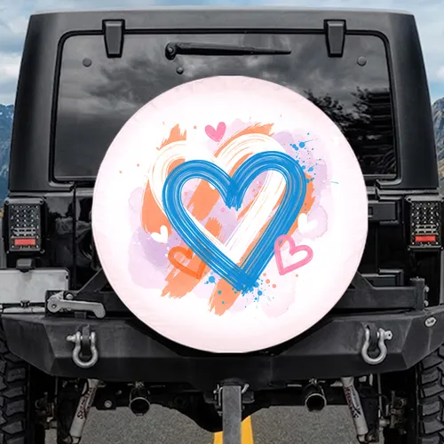 Blue Lined Layered Hearts - Home Decor Gift Spare Tire Cover