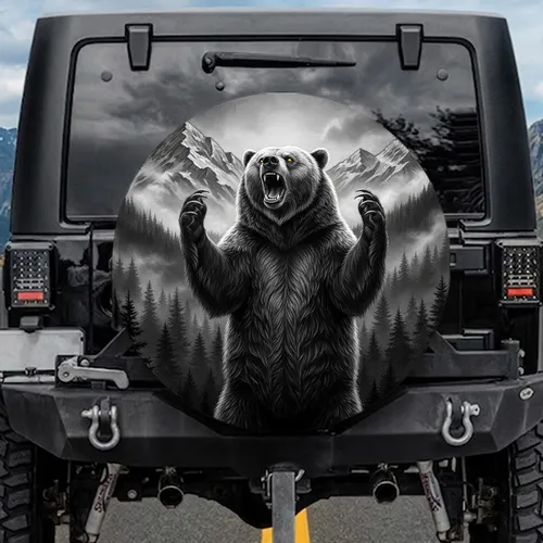 Powerful Roaring Grizzly Bear Claws Mountain Forest Wilderness - Wildlife Lover Gift Spare Tire Cover