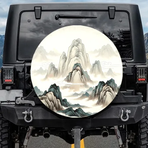Majestic Layered Mountain Range Misty Peaks Ethereal Sky - Scenic Home Decor Gift Spare Tire Cover