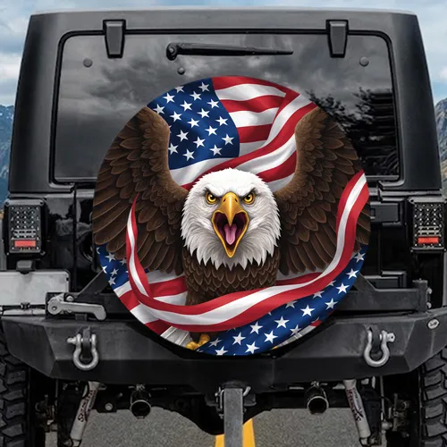 Bald Eagle American Flag - Patriotic Independence Day Gift for Veterans Spare Tire Cover
