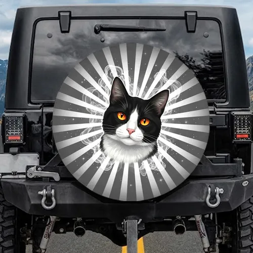 Black Tuxedo Cat Curious Gaze - Cat Lover Vehicle Decor Gift Spare Tire Cover