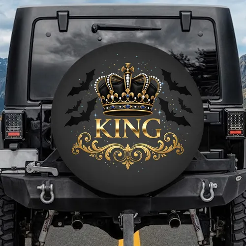 Royal Crown KING Bats Gold Filigree Scrollwork - Luxury Lifestyle Gift for Men Spare Tire Cover