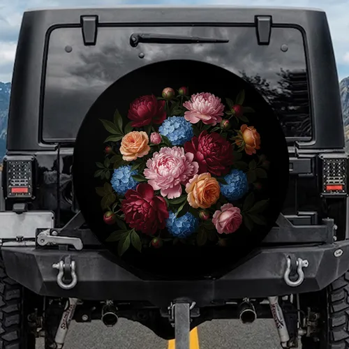 Blooming Peonies Roses Hydrangeas Floral - Home Decor Gift for Garden Lover Spare Tire Cover