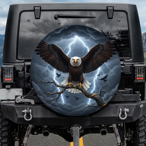 Bald Eagle Lightning Storm - Wildlife Lover Gift Spare Tire Cover