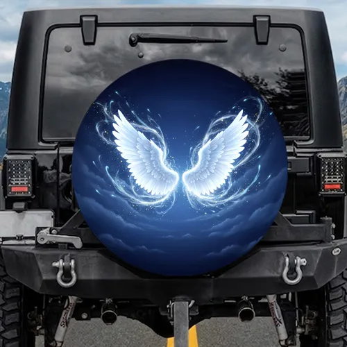 Celestial Feathered Wings Golden Stardust Deep Blue Night Sky Clouds - Home Decor Gift Spare Tire Cover