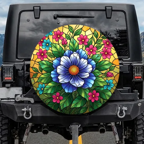 Blossoming Flower Stained Glass Botanical Garden - Everyday Lifestyle Gift Spare Tire Cover