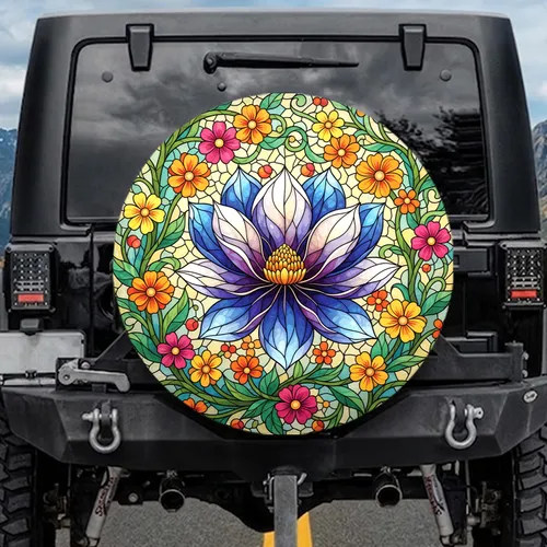 Magnolia Stained Glass Floral Mosaic - Home Decor Gift for Car Lover Spare Tire Cover