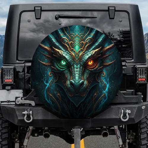 Majestic Dragon Face Glowing Eyes - Fantasy Art Home Decor Gift for Dragon Lover Spare Tire Cover