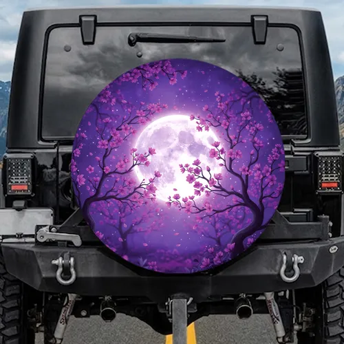 Luminous Full Moon Tree Blossoms - Night Sky Decor Gift Spare Tire Cover