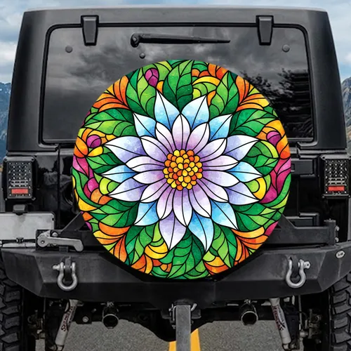 Stained Glass Flower Leaves Botanical Mosaic - Garden Lover Gift Spare Tire Cover