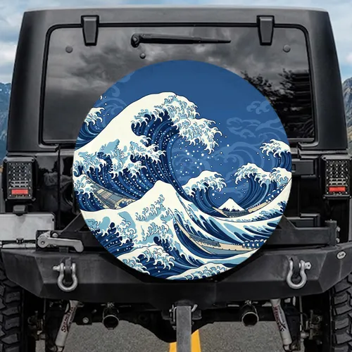 Deep Blue Foamy Crashing Ocean Waves - Coastal Living Gift for Ocean Lover Spare Tire Cover