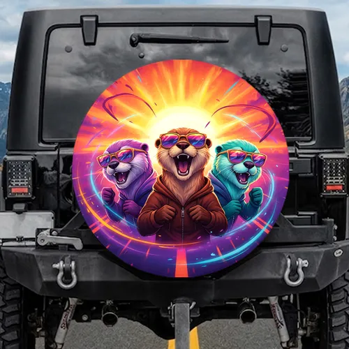 Energetic Otters Retro Sunglasses Celebration - Adventure Lover Gift Spare Tire Cover