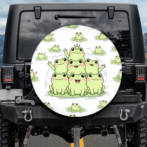 Plump Green Peeking Frogs Lily Pads Water Ripples - Wildlife Lover Everyday Gift Spare Tire Cover