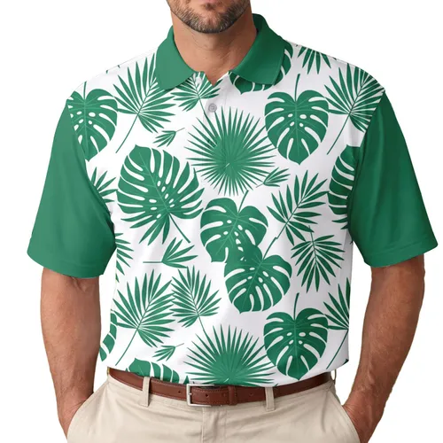 Tropical Leaves Monstera Palm Foliage - Vacation Essential Men's Polo Shirt