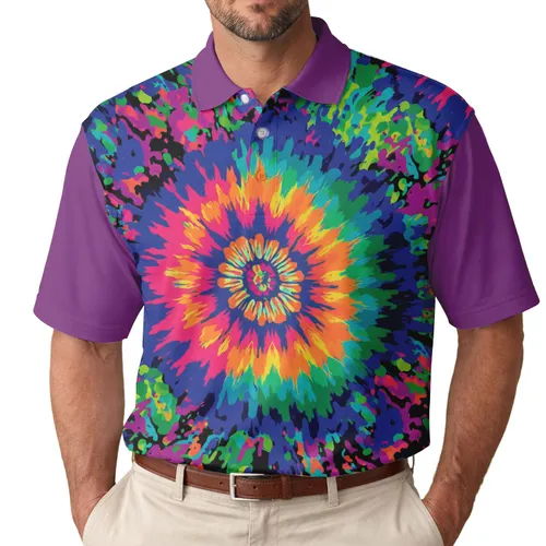 Tie-Dye Spiral Radiating Bands Color Swirls Splatters - Boho Lifestyle Gift Men's Polo Shirt