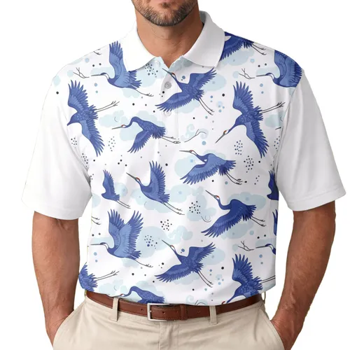Blue Flying Cranes Cloudscape - Wildlife Lover Gift Men's Polo Shirt