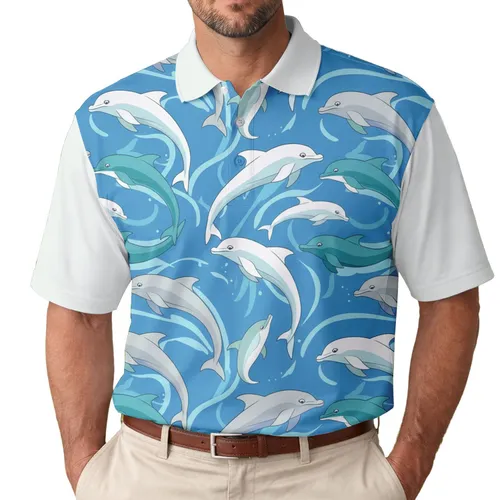 Underwater Leaping Diving Dolphins Deep Ocean Currents - Marine Wildlife Lover Everyday Gift Men's Polo Shirt