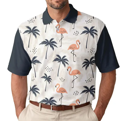 Palm Tree Flamingo Tropical Vacation - Beach Lover Gift Men's Polo Shirt