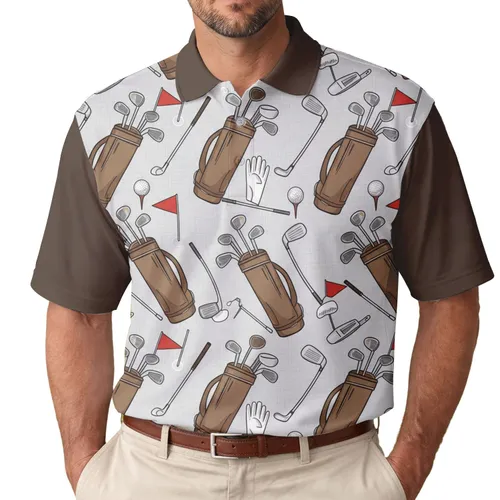 Golf Bags Golf Clubs Golf Balls Red Flags Golf Gloves - Golf Enthusiast Gift for Father's Day Men's Polo Shirt