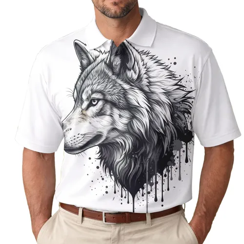 Predator Wolf Head Profile Ink Splatter Claw Mark Accent - Outdoor Wildlife Lover Gift Men's Polo Shirt