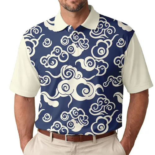 Asian Swirling Undulating Interlocking Clouds - Everyday Life Men's Polo Shirt
