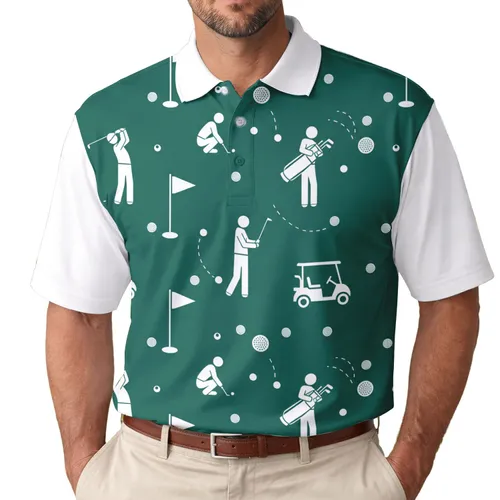 Golf Course Activity Stick Figures Golf Carts Balls - Golf Enthusiast Gift Men's Polo Shirt
