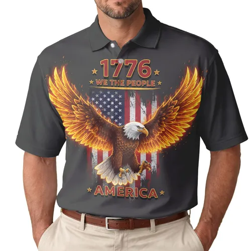 Bald Eagle American Flag 1776 - Independence Day Gift for Veterans Men's Polo Shirt
