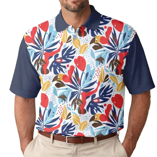 Tropical Leaves Fluid Shapes Color Blocks Leaf Motifs - Everyday Wear Gift Men's Polo Shirt