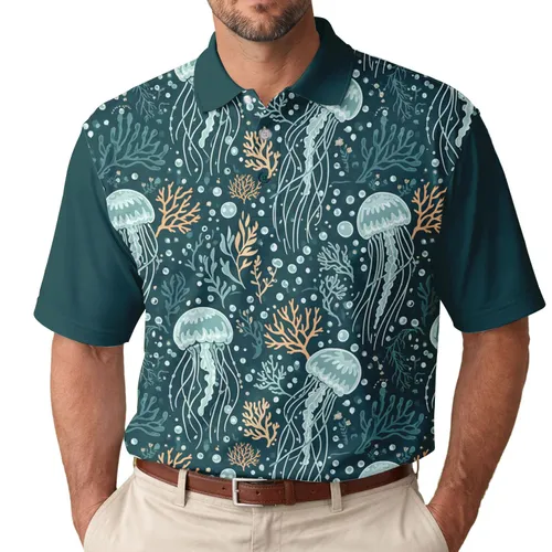 Jellyfish Coral Sea Anemone Aquatic Plants Underwater Marine Life - Ocean Lover Gift Men's Polo Shirt