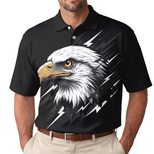 Bald Eagle Head Lightning Bolts - Independence Day Gift for Veterans Men's Polo Shirt