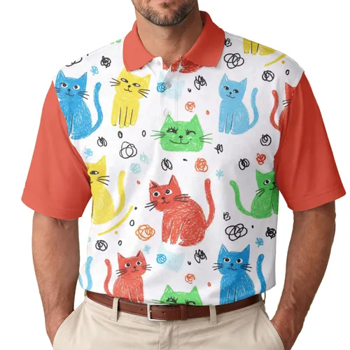 Scribbled Cats Expressive Faces Whiskers Scribbled Marks - Everyday Cat Lover Gift Men's Polo Shirt