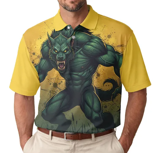 Werewolf Glowing Eyes Fangs - Fantasy Lover Gift for Werewolf Fan Men's Polo Shirt