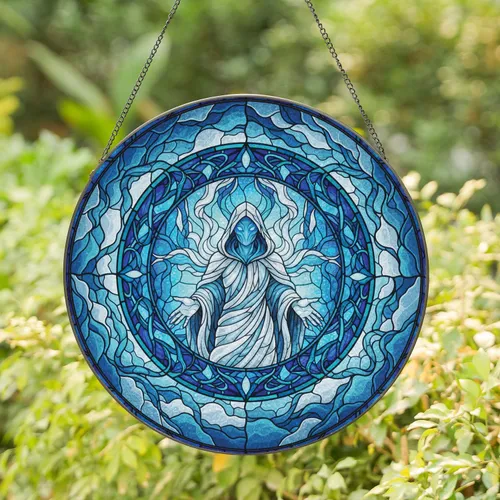 Hooded Wraith Swirling Mist - Organic Branch Mosaic Home Decor Gift Stained Glass Suncatcher