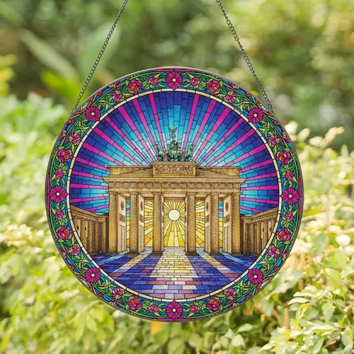 Brandenburg Gate Quadriga Floral Acanthus Luminous Home Decor Gift for History Enthusiasts Stained Glass Suncatcher