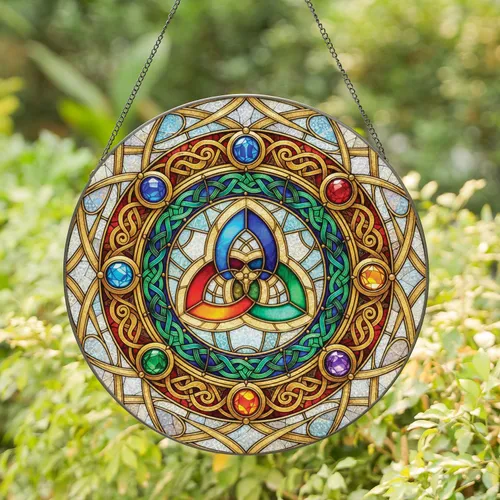 Celtic Triquetra Knotwork Cabochons Latticework - Home Decor Gift for Display Stained Glass Suncatcher